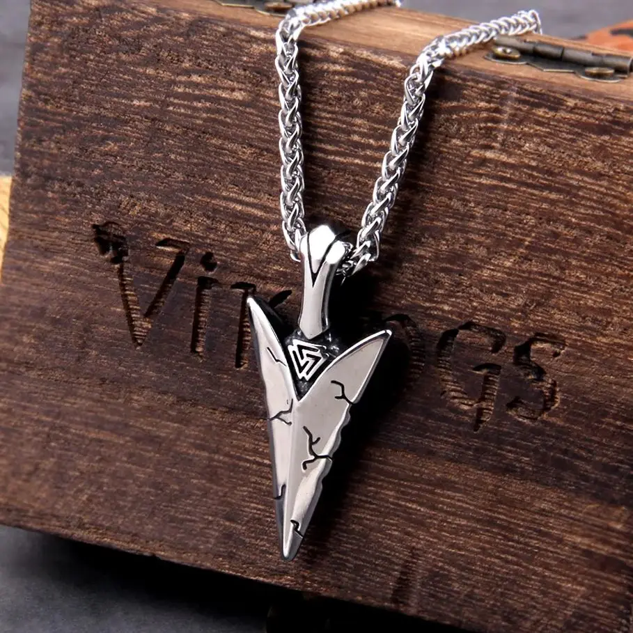 Collar vikingo para hombres, joyería de mitología nórdica de acero inoxidable, collar con colgante de amuleto vikingo de lanza/Odin