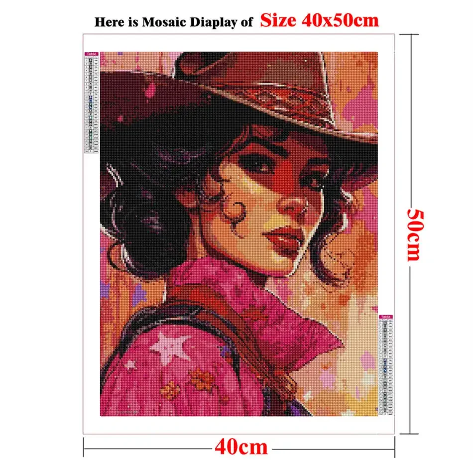 Handmade DIY 5d Diamond Painting Kit Pink Cowgirl Art Embroidery Diamond Mosaic Adventurous Woman Lady Home Decoration