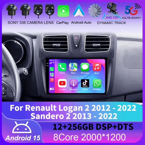 Para Renault Logan 2 2012 - 2022 Sandero 2 2013 - 2022 Android 15 GPS Radio de coche navegación reproductor de vídeo Multimedia estéreo BT