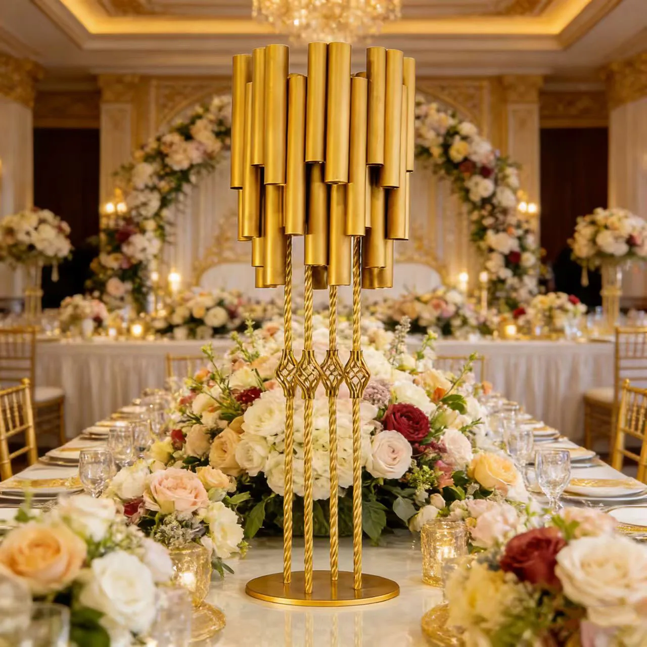 

Горячая распродажа: роскошные золотые металлические подставки для центральных композиций, свадебные подсвечники, декор для отелей и дома