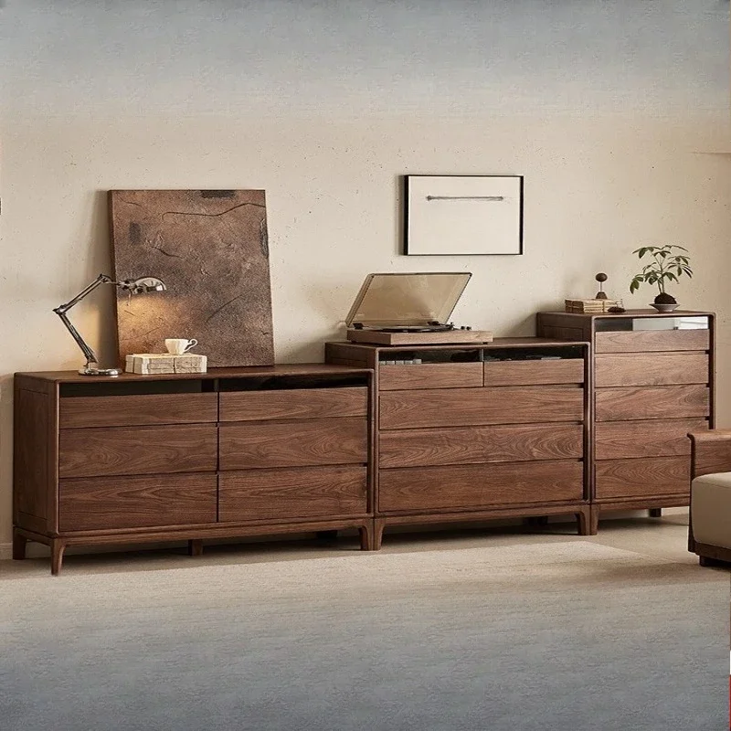 Black walnut chest of drawers living room vintage style home five-drawer storage cabinet log chest of drawers
