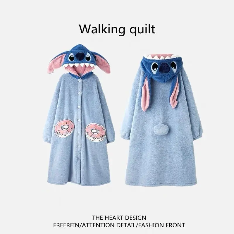 Stitch Angel Pajamas Long Coat New Disney Anime Kawaii Figure Angel Lovers Cotton Slipper Cartoon Home Clothes Bathrobe Gifts