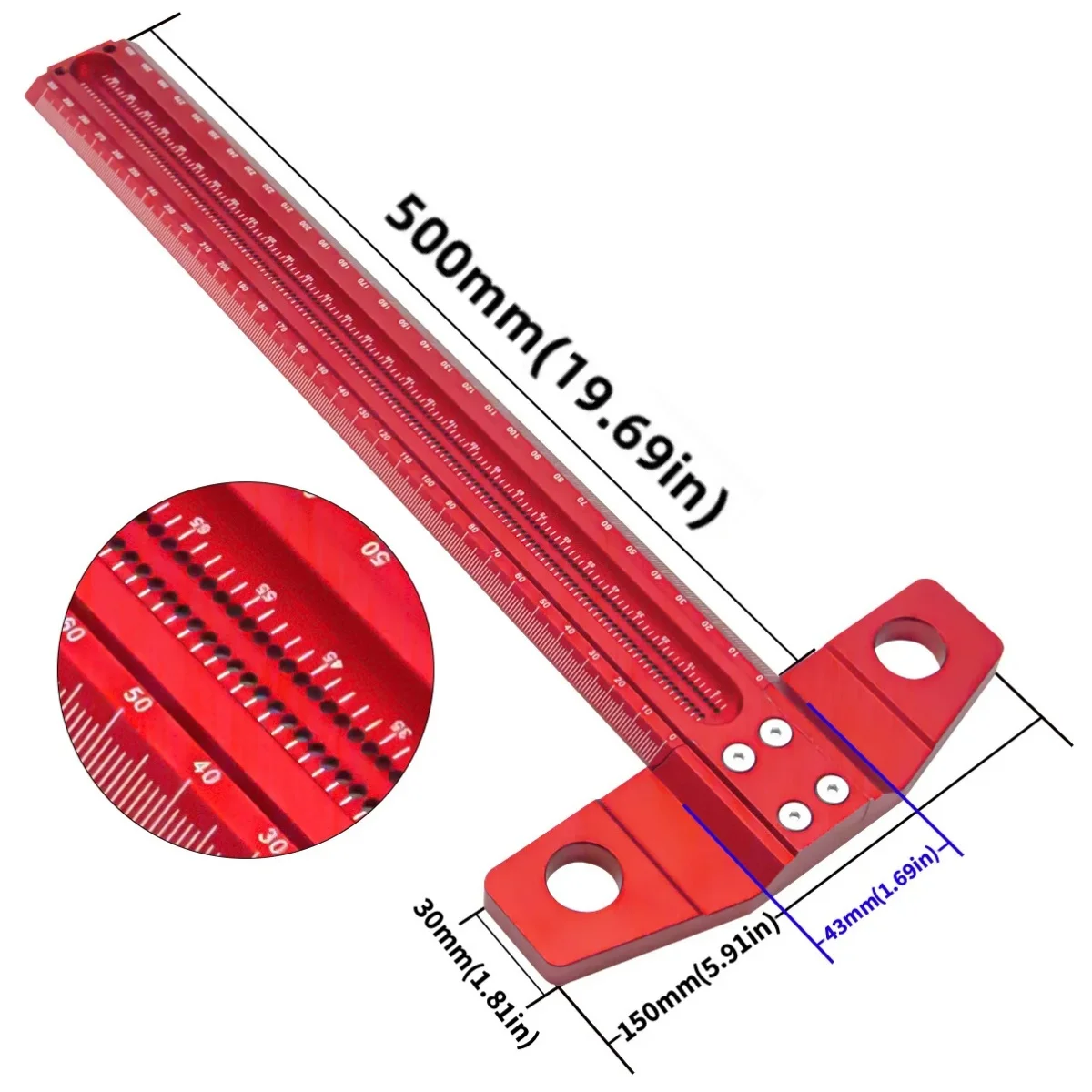 500MM Houtbewerking Scribe T-type Heerser Schrijven Heerser Aluminium Lijntekening Markering Gauge DIY Meetinstrumenten