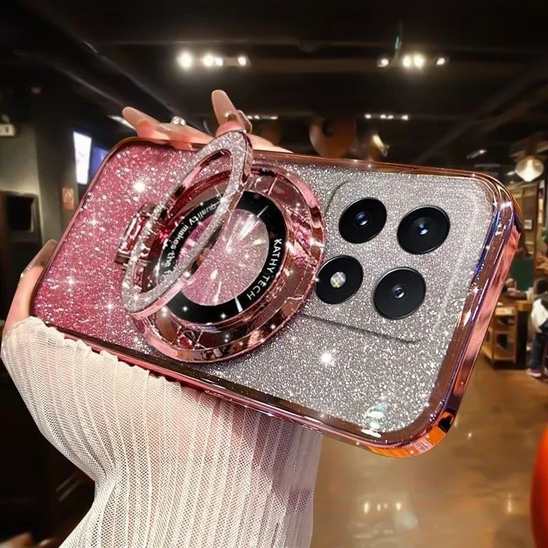 

For Xiaomi 14T pro 14tpro Case Electroplate Bracket Glitter Sequins Silicone Cover For Xiaomi 14T Pro 14 t pro14t Back Casing