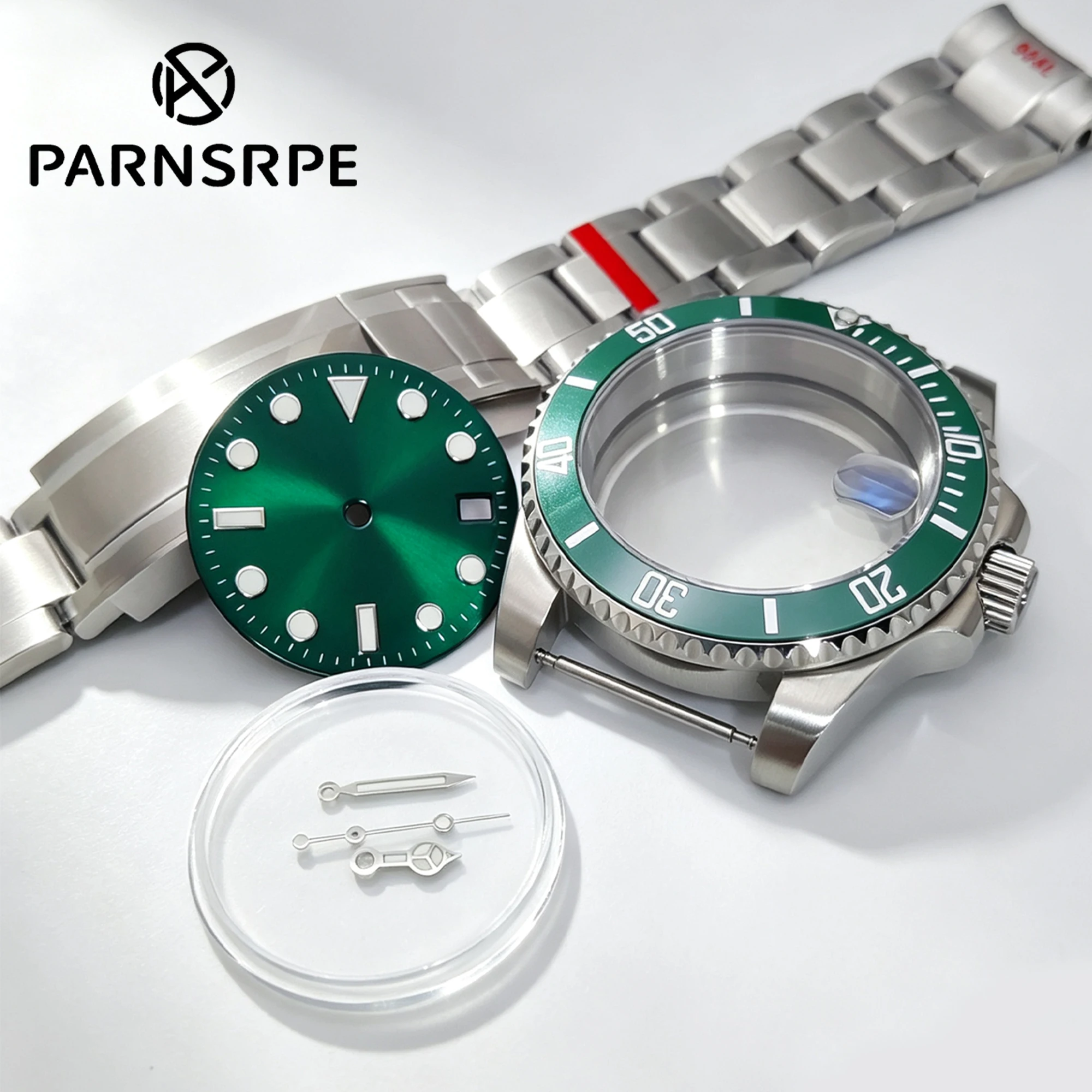 Diver Watch Mod Kit 40mm 316L Stainless Steel Case 904L Bracelet Green Dial Black Bezel Hands Set Fit NH35 NH36 Movement