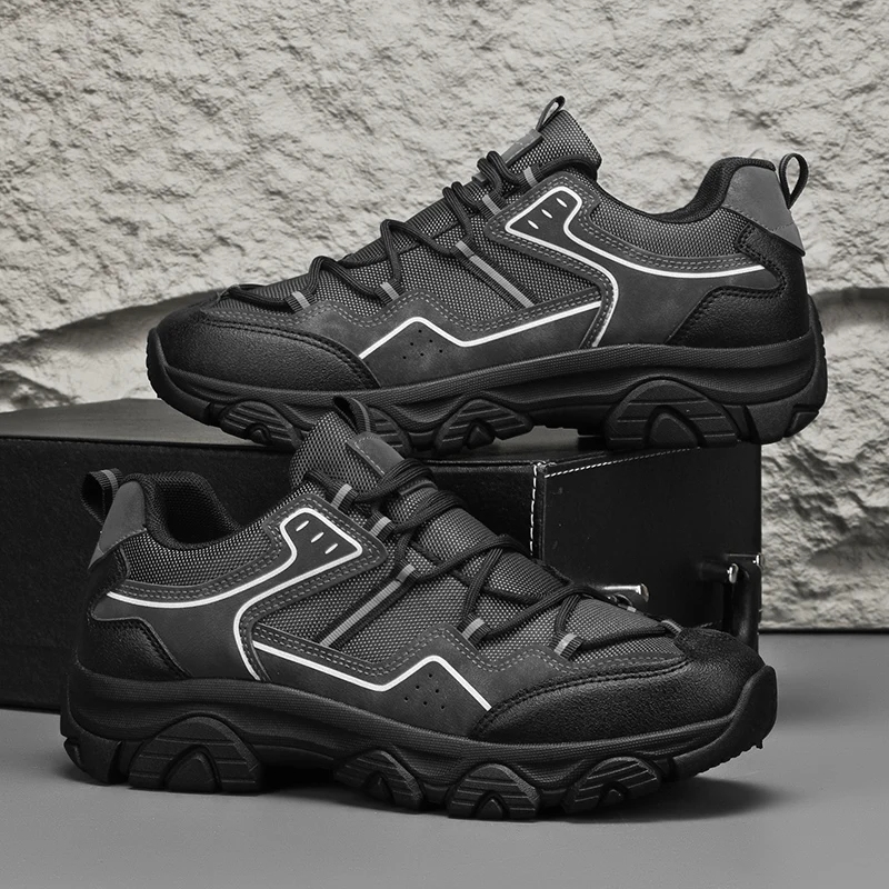 New All-season Men Low Top Casual Sneakers, Thick Sole Anti-Slip Wear-Resistant Breathable Mesh Hiking & Mountaineering Shoes