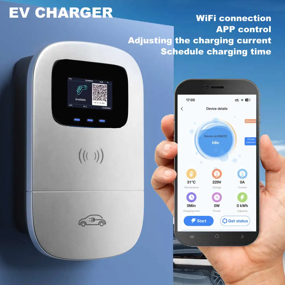 Jigu 22kw wifi app carregador de carro elétrico cabo carregamento veículo 3 fase 32a ev carregador tipo 2 wallbox estação carregamento carro 380v