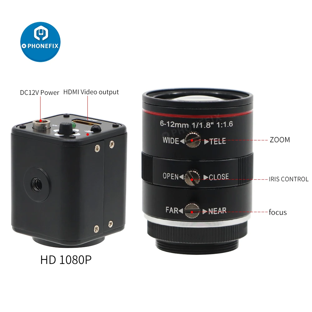 HD 1080P CCTV Lens 6-12mm 2.0 MP HDMI Video Output Camera For Industry Video Live Remote Monitoring Photography Recording