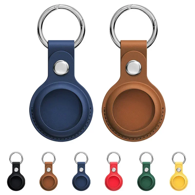 For Apple Airtag Case Leather Keychain Protective For Finder Tracker Locator Device Anti-lost Cover Bumper Shell Key Ring Holder