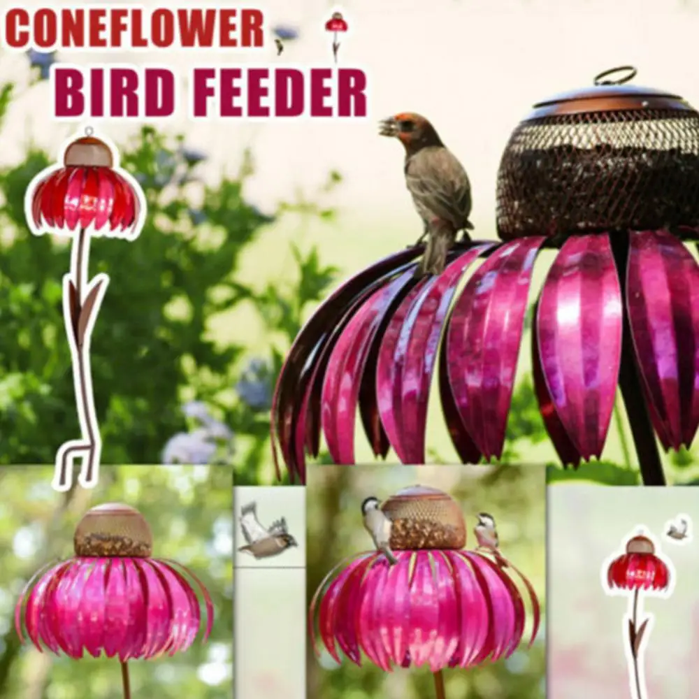 Coneflower Bird Feeder Metal Flower Shaped Outdoor Coneflower With Stand Newest Bird Feeder Container Garden Decoration Hot