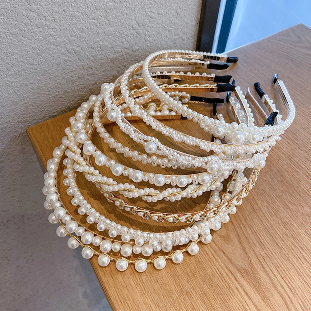 Girls Fashion Flower Bow Korean style Beaded Pearl Headband Hair Accessories Hair Hoop Hair Band view 2