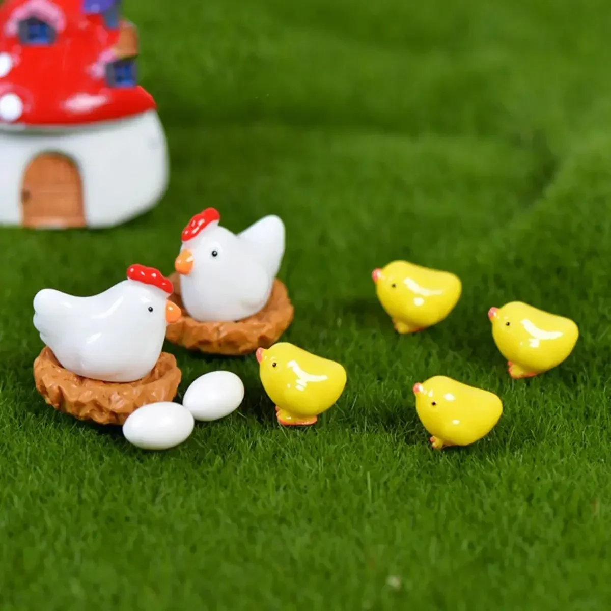 

Miniature Hen Chick Family Figurine Mini Animal Craft Micro Landscaping Decor Fairy Garden Accessories
