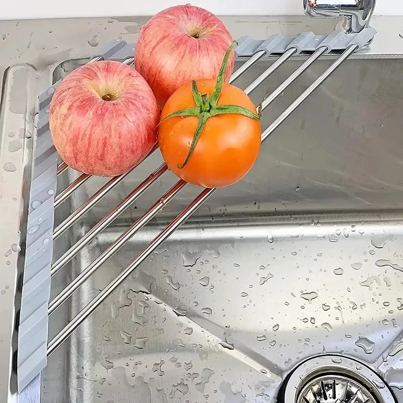 Roll Up Triangle Dish Drying Rack Foldable Stainless Steel Kitchen Sink Organizer Corner Sponge Rag Holder