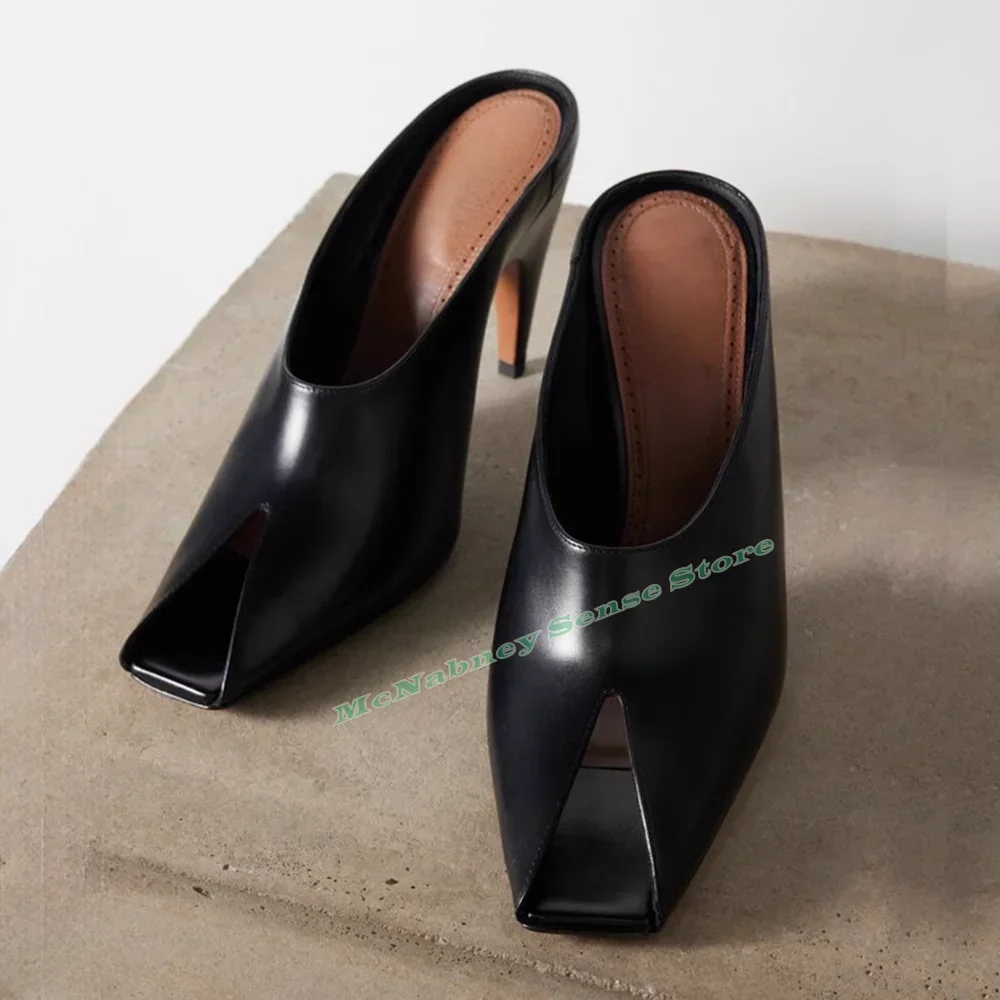 

Square Toe Leather Sandals Slip On Spike High Heels Solid New Style Women Shoes Summer Party Dress Fashion Sandals Designer Shoe