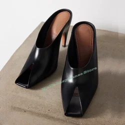 Square Toe Leather Sandals Slip On Spike High Heels Solid New Style Women Shoes Summer Party Dress Fashion Sandals Designer Shoe