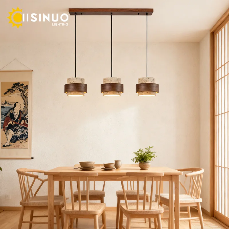 

Dropshipping Wabi-sabi Style Pendant Lamp Natural Stone Hanging Light Wood Design E27 Bulb For Dining Room Bedside Island Kitche