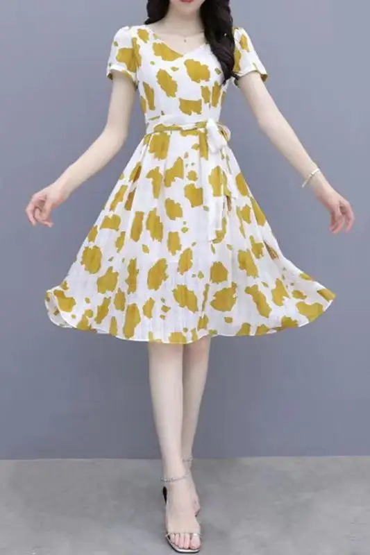 

Summer New Arrival Elegant Floral for Ladies Mid-Length Waist-Cinching A-Line Dress