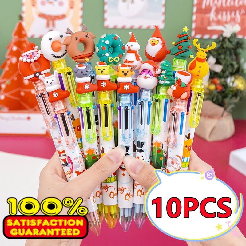 1-10PCS Cartoon Colorful Pen Santa Claus Xmas Tree Ballpoint Pen Merry Christmas Gifts Office School Stationery Writing Tools