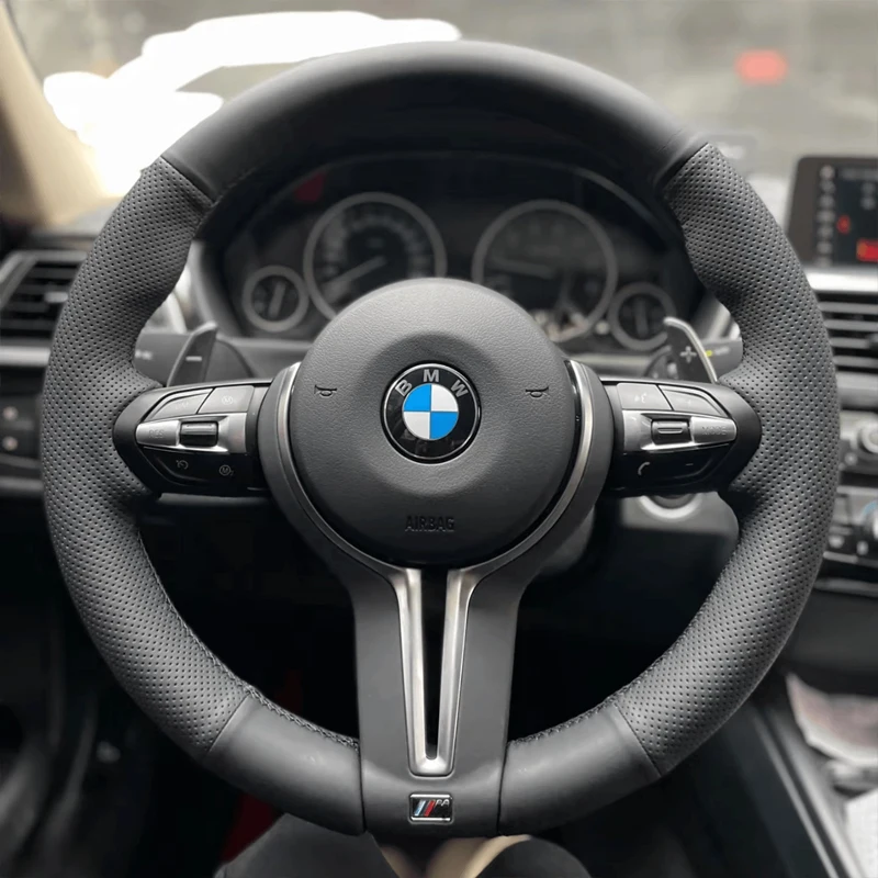 

Сшитая вручную черная кожа для BMW M Sport F06 F10 F15 F16 F20 F21 F25 F30 F32gt F80 F82 X1 X3 X5 Чехол на руль автомобиля