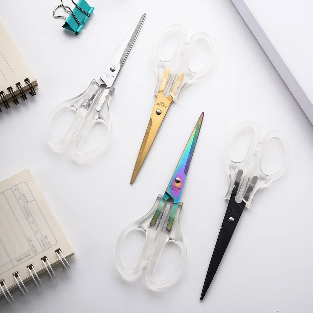 1Pc INS Fresh Simple Transparent Handle Scissors Office Paper Cutter Stainless Steel Stationery Scissors DIY Art Craft Scissors