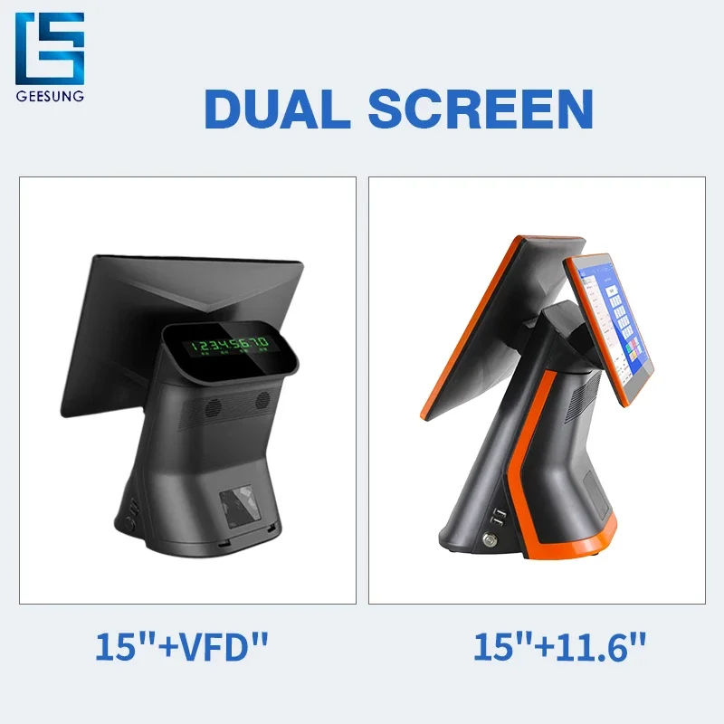 Fabrieksprijs Alles In Één 15 15.6 Inch Windows Pos Systeem Dual Screen Voor Restaurants Met Printer