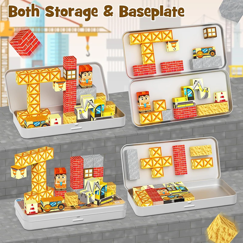 Magnetic Building Blocks for Kids, STEM Engineering Travel Toys with Portable Iron Box, Educational Construction Set for Toddler
