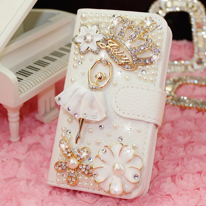 

Ballet Girls Jewelled Case For iPhone 15 14 16 Plus Leather Cover 11 13 12 Pro Max Flip Stand Shockproof Book Coque Fundas