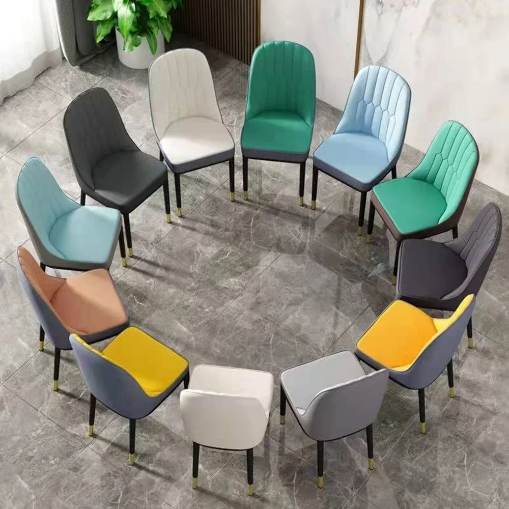 Leather Dining Chair Iron Modern Simple Sponge Backrest Chair Home Nordic Leather Dining Room Chairs