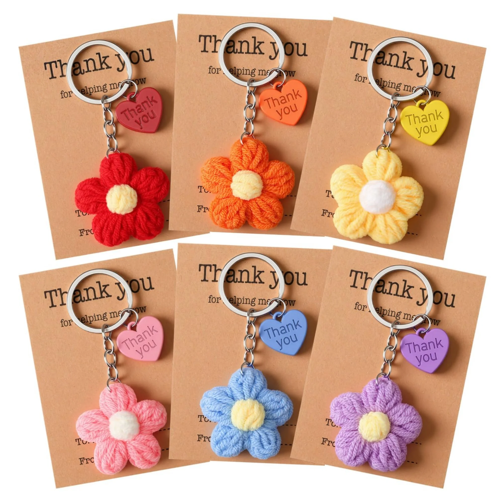 6Pcs Graduation Gifts for Teacher, Handmade Crochet Flower Keychain with Thank You Card Grad Teacher Gifts