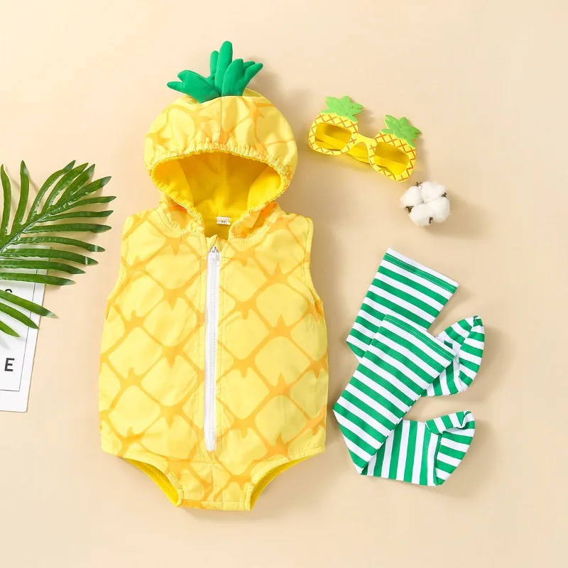 

Infant Newborn Costume Children Jackfruit Jumpsuit Hooded Cute Yellow Fruit Full Set Crawl Suit Unisex Boys Girls New Year