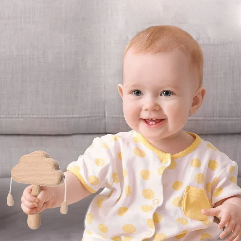 Sonajero de nube de madera Natural para bebés, accesorios para recién nacidos, juguetes interactivos para niños, juguetes seguros no tóxicos para bebés de 0 a 12 meses