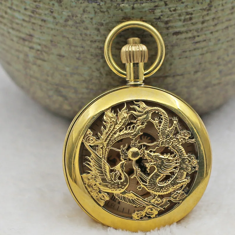 Automatic Mechanical Pocket Watch Dragon Totem Retro Flip Men and Women Necklace Watch Automatic Clockwork Pocket Watch Amazon C