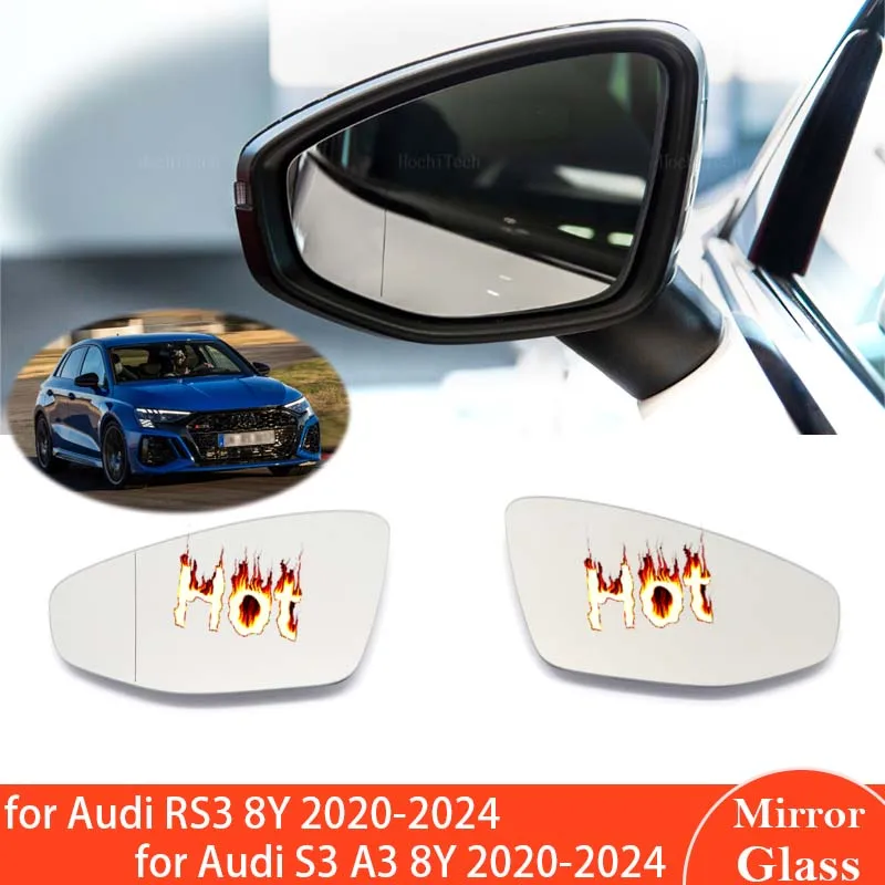 Left Right Wide Angle for Audi RS3 8Y S3 A3 2020 ~ 2024 Rear View Mirror Glass Heated Car Accessories Aspherical Side Wing 2021