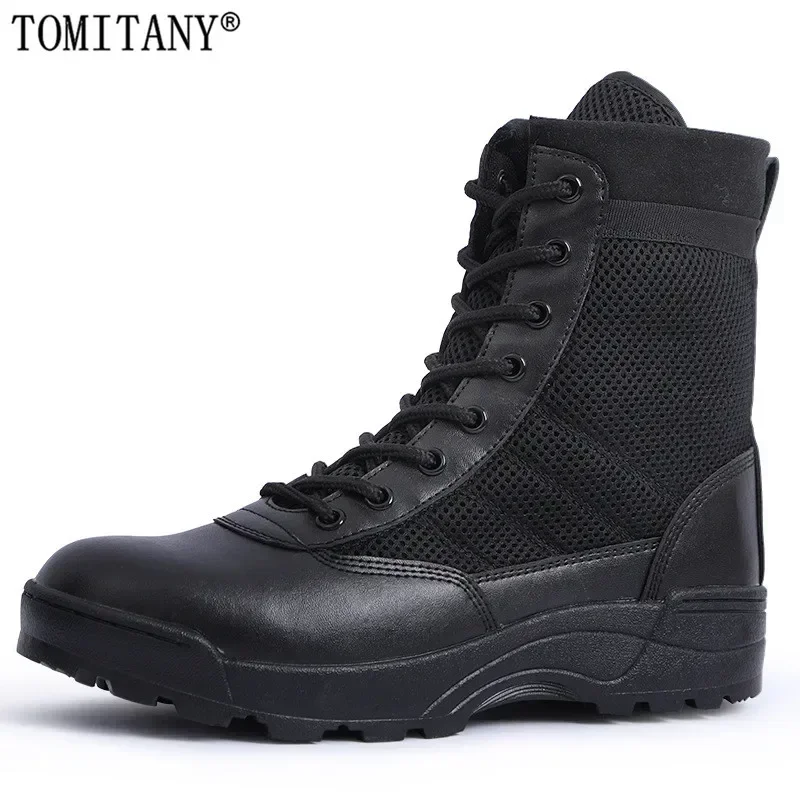 Men\'s Tactical Boots Mesh Breathable Combat High Top Shoes Training Outdoor Men boots Hiking ankle shoes 38-46