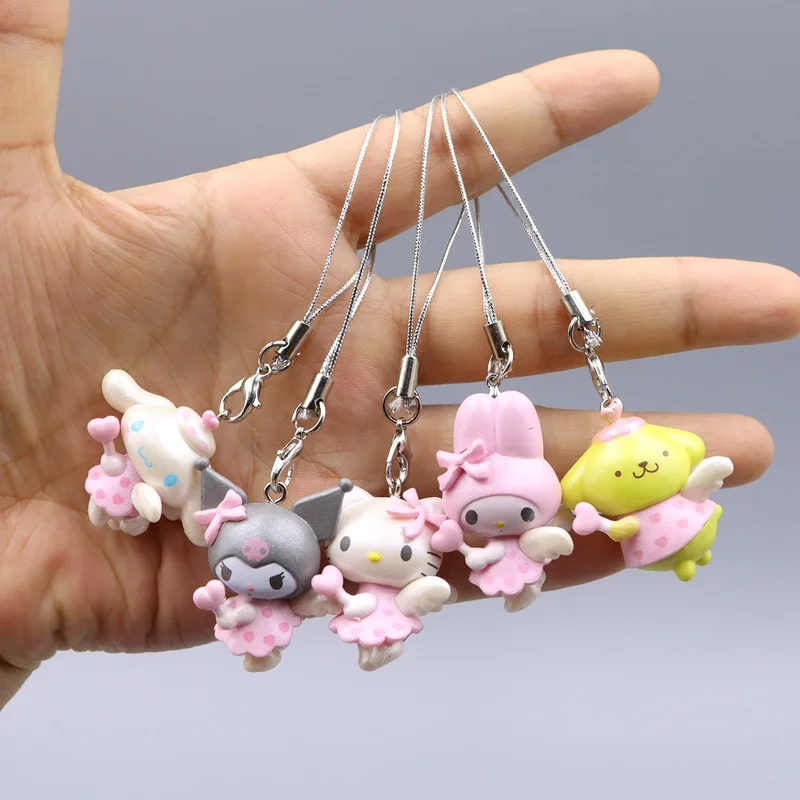 Śliczne Sanrio Hello Kitty breloczek Anime rysunek Kuromi Cinnamoroll akcesoria do dekoracji ciast ozdoby na biurko zabawki dla dzieci 5 sztuk