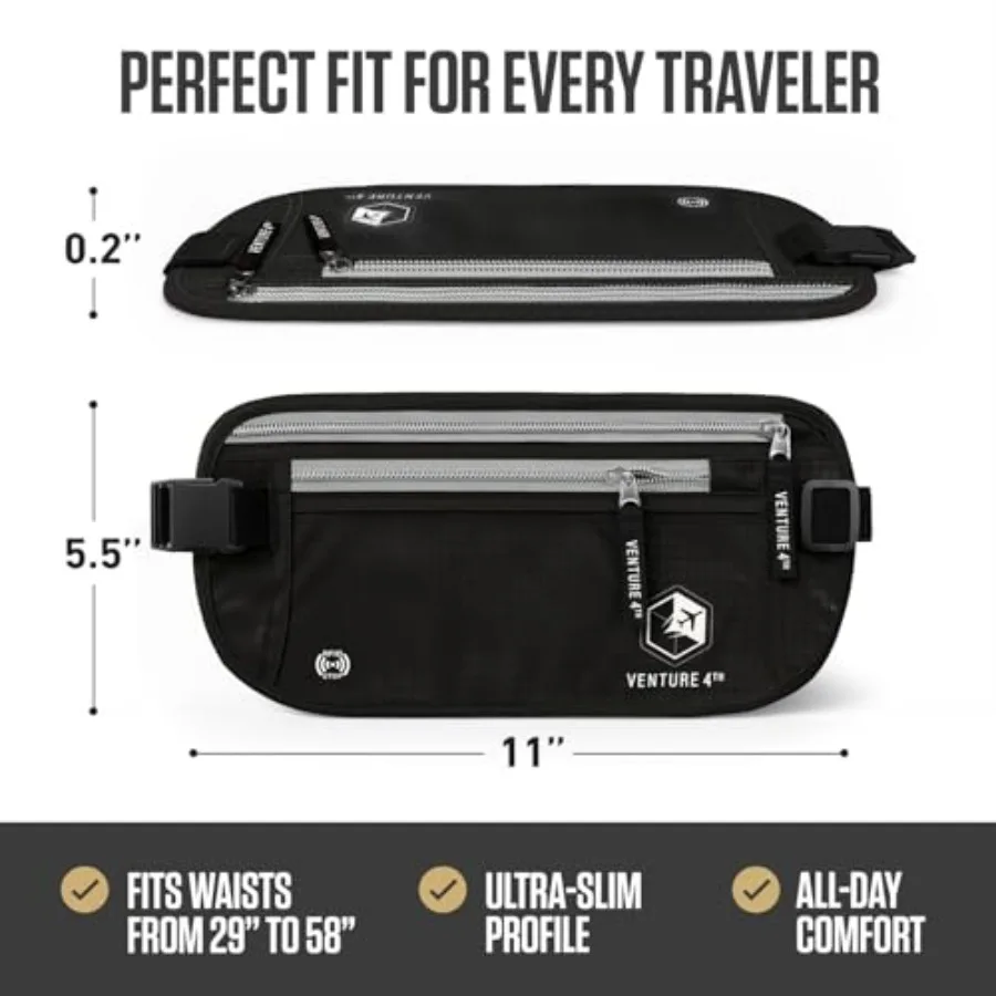 Money Belt for Travel Slim Hidden Under-Clothes RFID Blocking Anti-Theft Passport Holder and Travel Wallet Pouch for Men and Wo view 3