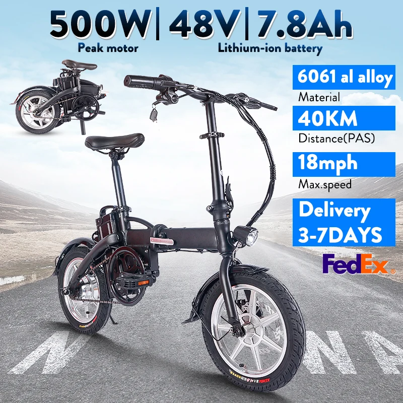 

Складной электрический велосипед 500 Вт, пик, 48 В, 14-дюймовый мини-электрический велосипед для взрослых и подростков, легкая рама из сплава, городской электронный велосипед 18 миль в час