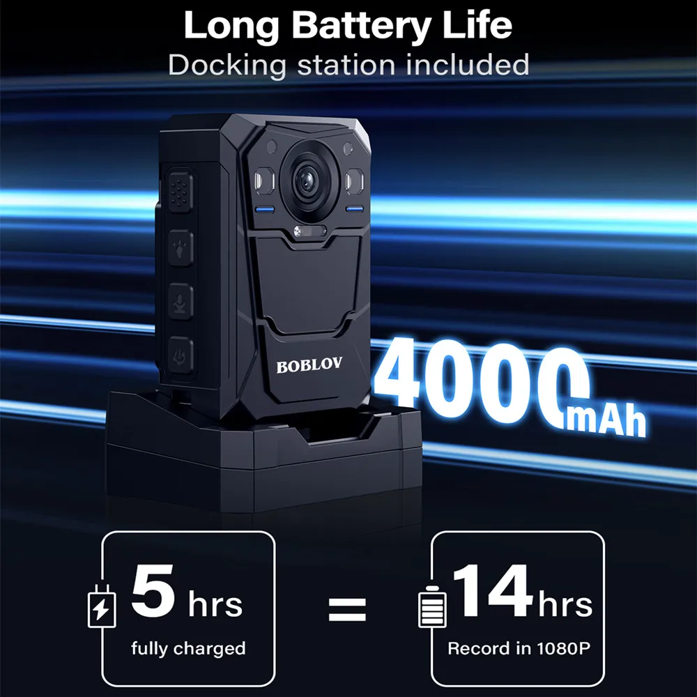 BOBLOV B4K3 2K Body Mounted Camera 128GB 4000mAh Battery 13 Hours Recording GPS Camcorder IP68 Body Worn Camera Police Body Cam