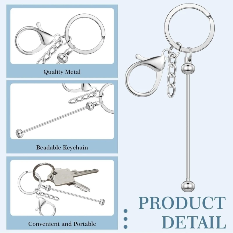 Portable 24 Pcs Beadable Keychain Charm Set Sturdy Alloy Blanks Beading Keyring Accessories for Craft Suppplies Jewelry