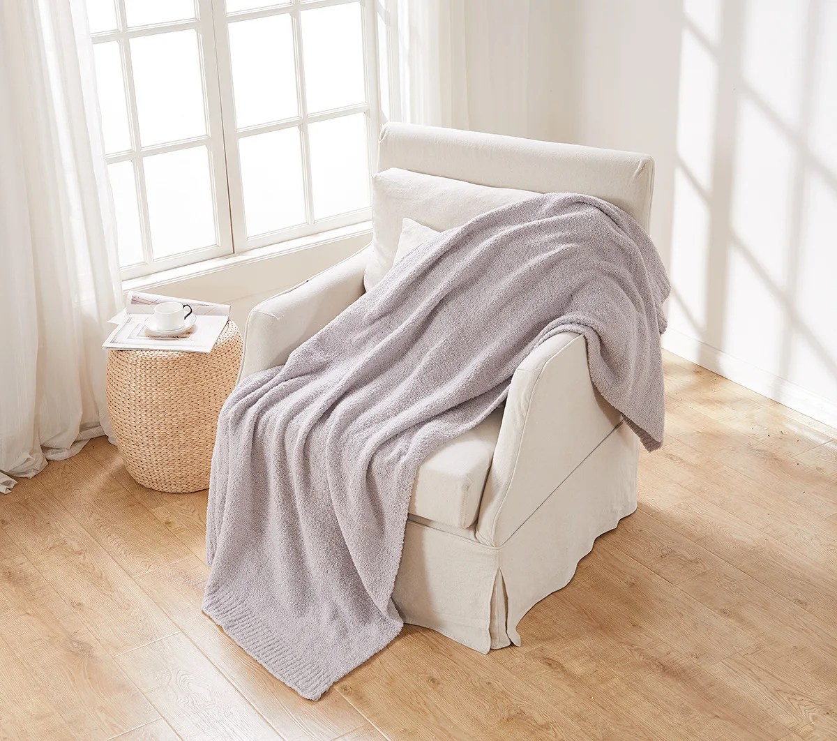 

Knitted Jacquard Solid Color Blanket Half Fleece Throw Blanket Sofa Couch Blanket Home Furniture Blanket