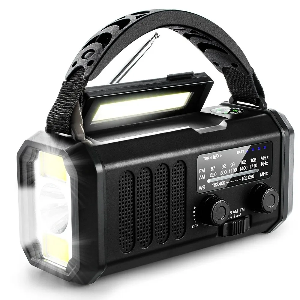 

Hand-crank Solar-powered Radio with Flashlight 3 Modes Emergency Weather Radio FM/AM 10000mAh Reading Lamp for Home and Outdoor