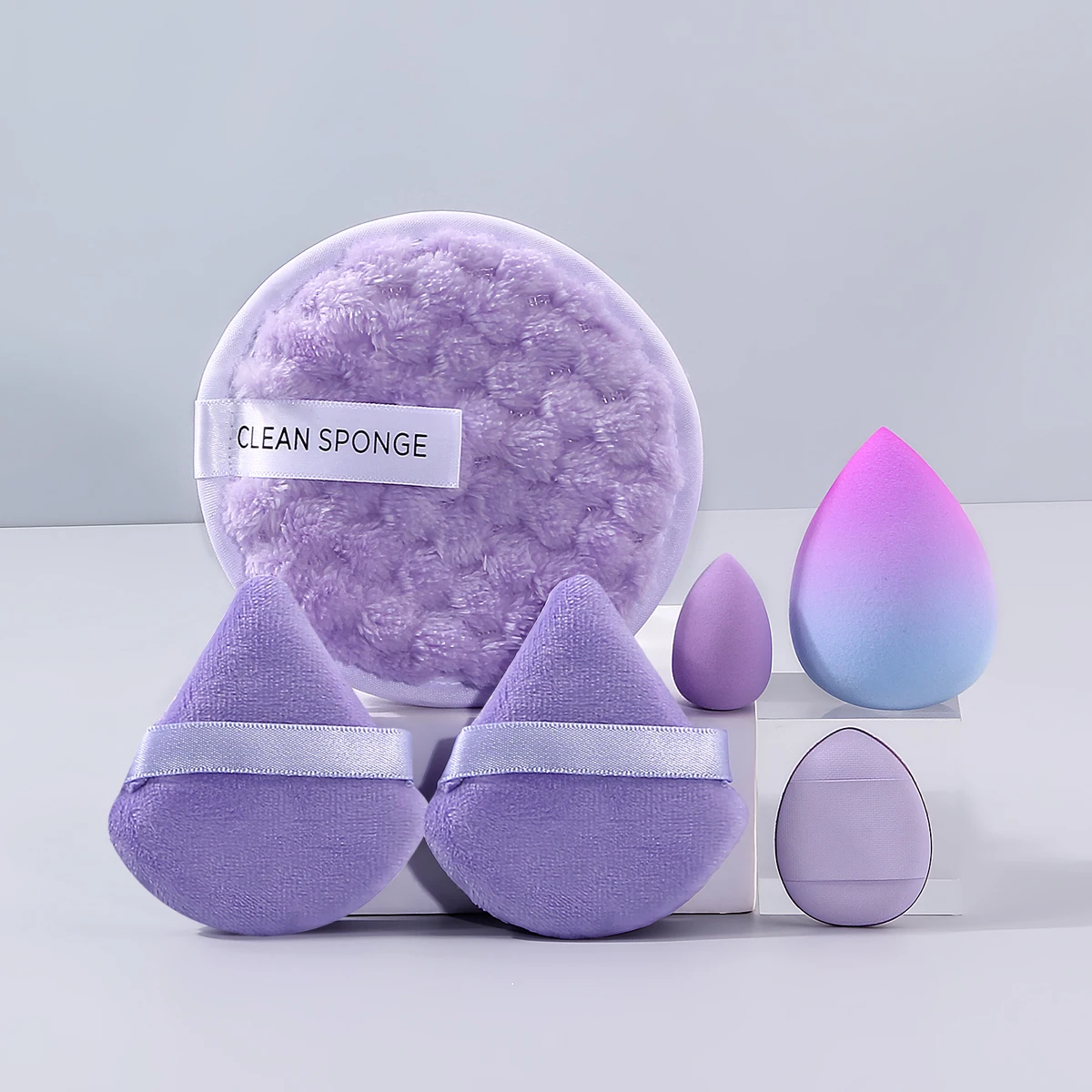 6 STKS Vergrote en verdikte poederdons & gradiënt spons ei & driehoekige poederdons/mini waterdruppel/Compacte poederdons