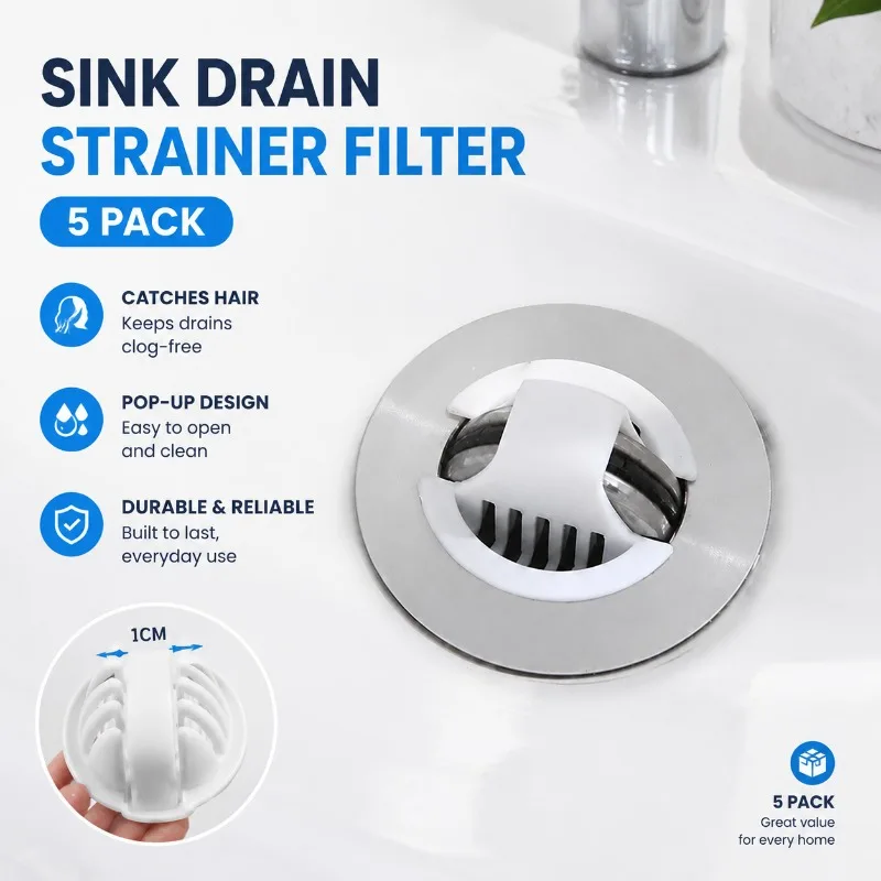 Flip Basin Drain Stopper with Filter Screen Catches Hair Debris Blocks Pipeline Clog Fits Wash Sink Lavatory Hand Basin Bathroom