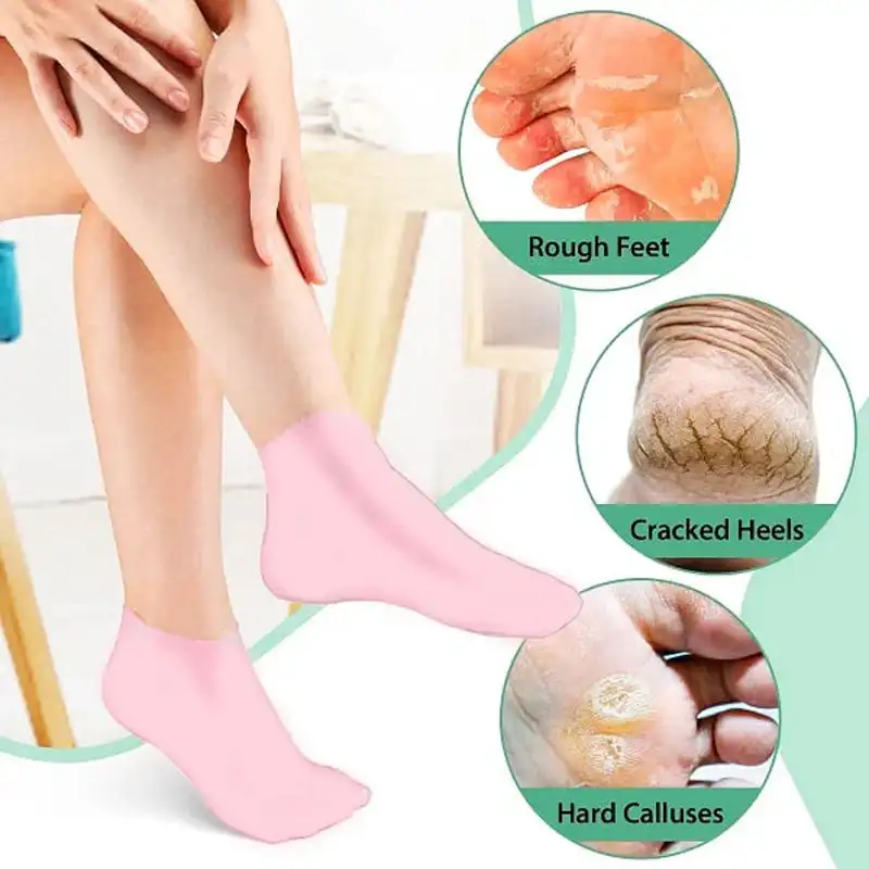 1pair Women Foot Spa Pedicure Silicone Socks Foot Care Socks Anti Cracking Moisturizing Gel Socks Dead Skin Remove Tools