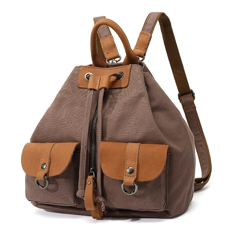 Ladies casual backpack waterproof canvas backpack handbag small solid color