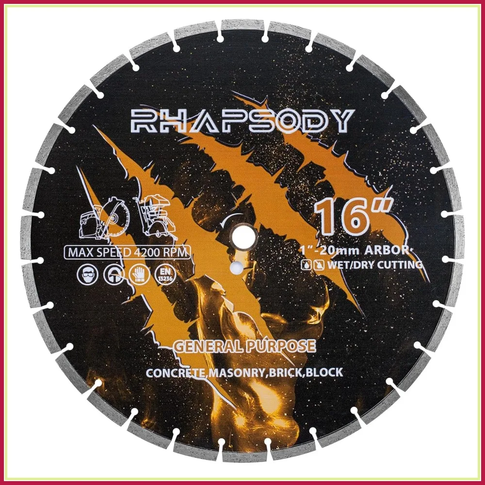 

16 Inch Diamond Saw Blade, Segmented General Purpose Blade for Concrete, Masonry, Brick, Block, Paver - Dry/Wet Cut, 1" Arbor