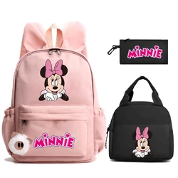 3Pcs/set Disney Minnie Mouse Backpack with Lunch Bag Pencil Case Back To Schoolbag for Boy Girl Bag Men Women Travel Bag Mochila