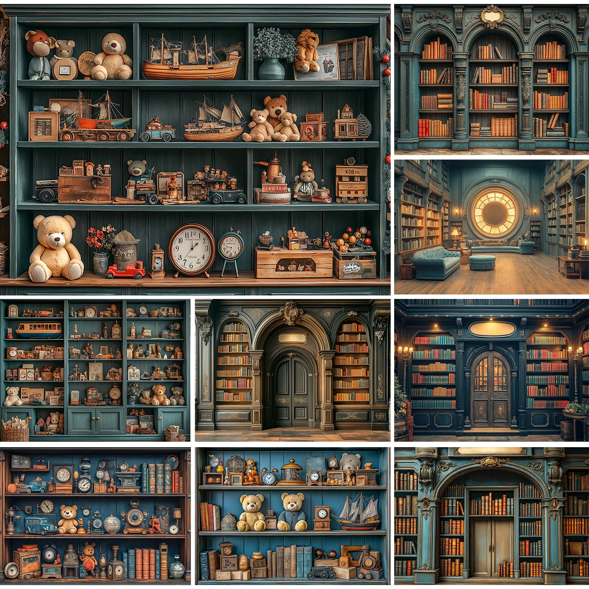 Vintage Archway Magical Bookcase Background With Various Objects Baby Shower Birthday Photobooth Decor Cake Smash Kids Backdrop