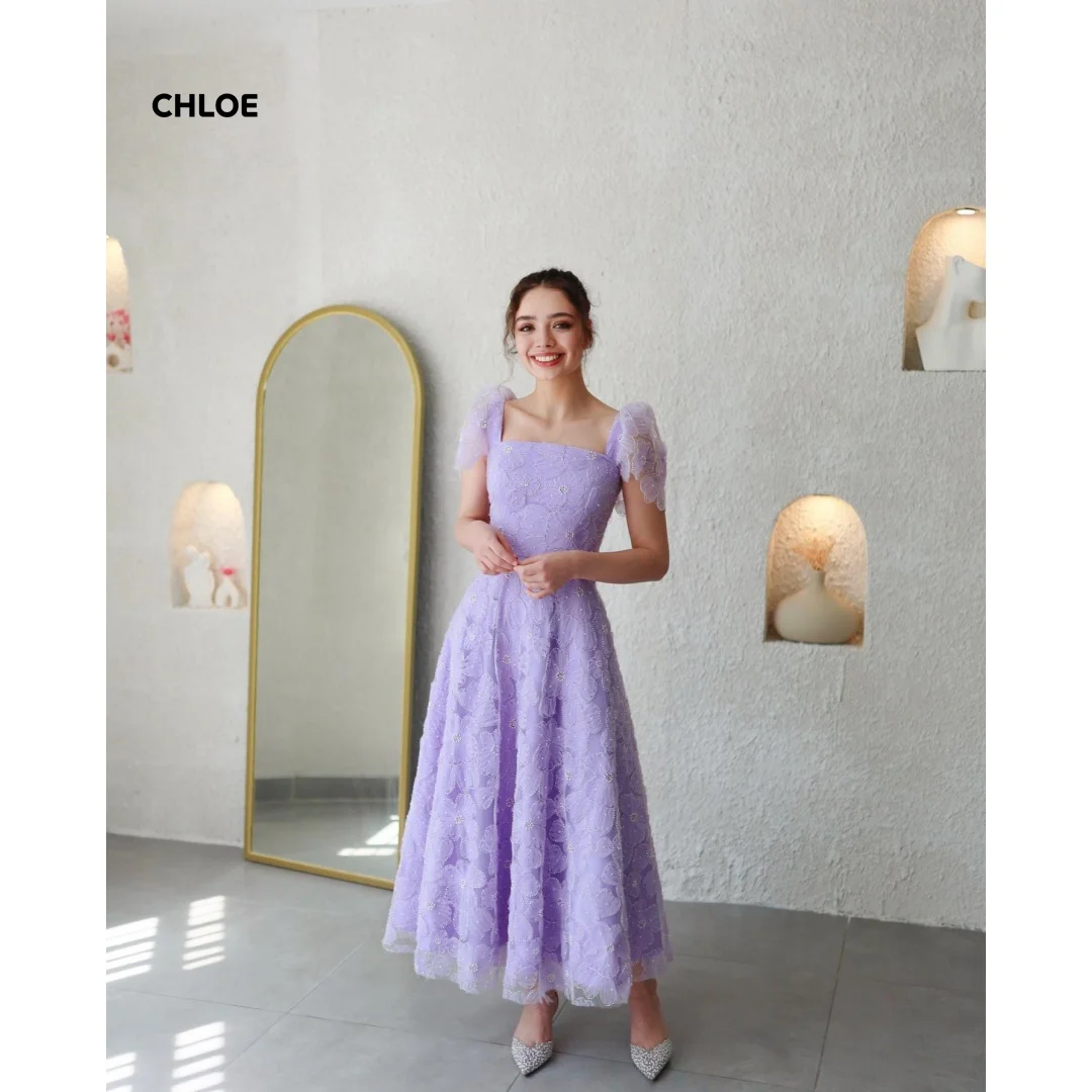 

Line A Party Dresses Woman Short Sleeves Robe De Cocktail Femme Custom Made Women's Evening Dress 2025 Luxury Square Collar Prom