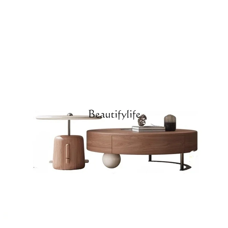 

ld 30Italian minimalist round coffee table combination modern simple small apartment walnut leather coffee table